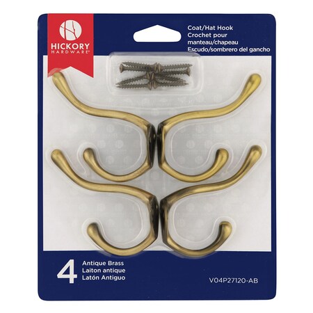 Hickory Hardware Coat Hook Double, 4PK V04P27120-AB